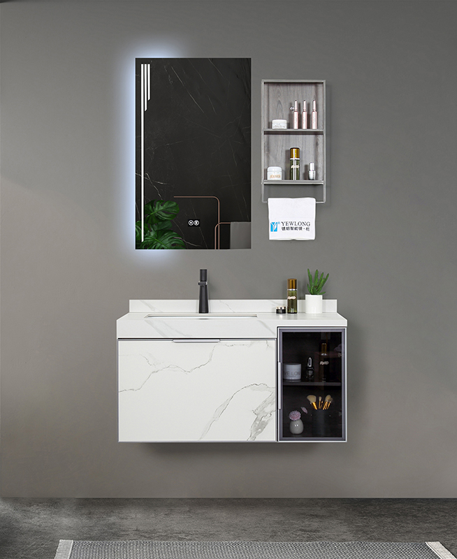 yewlong ceramic tile style bathroom cabinet led mirror plywood melamine finish ceramic slab basin
