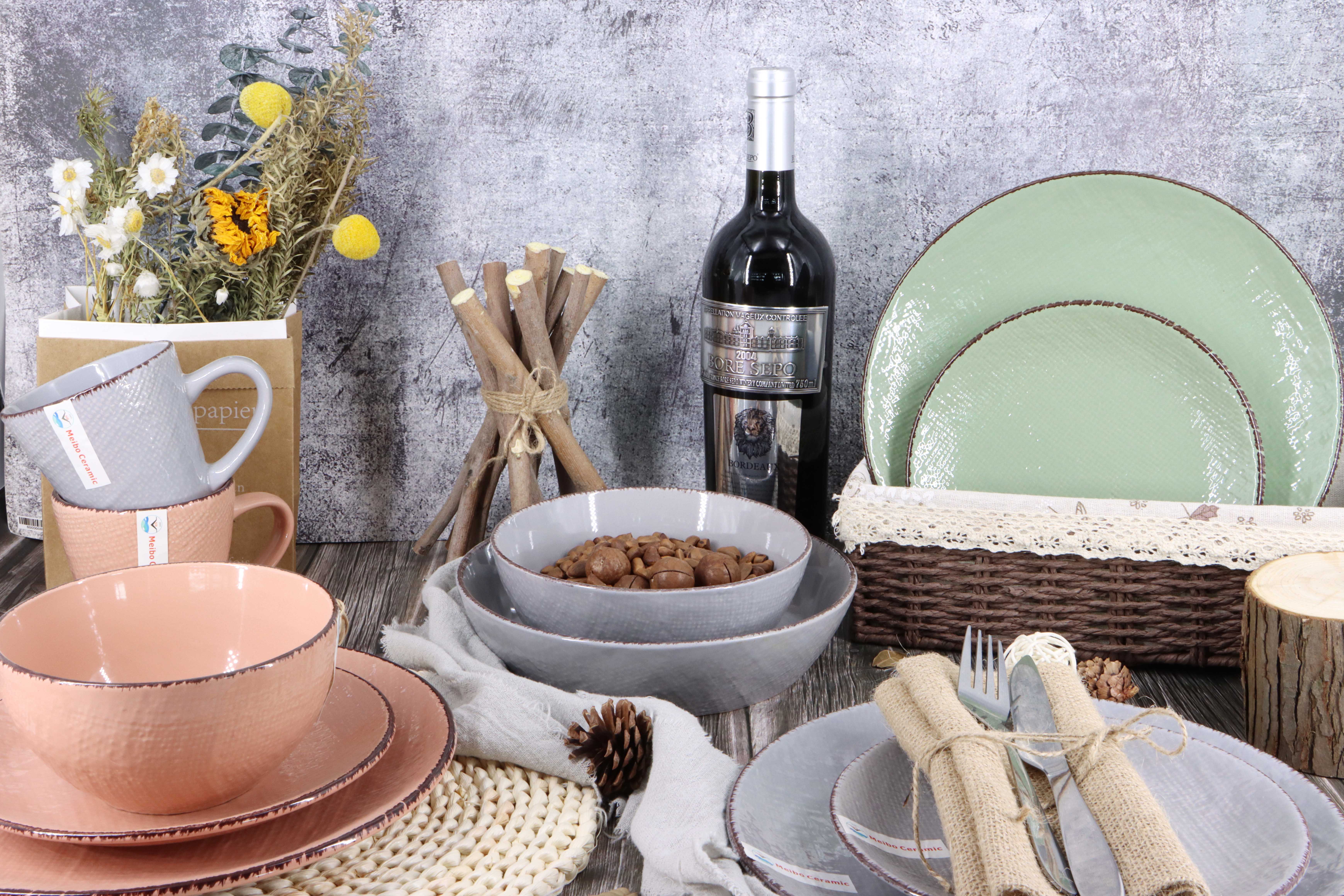 Stoneware solid color glazed 16pcs dinner set