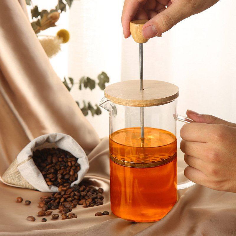 bamboo lid glass coffe fench press