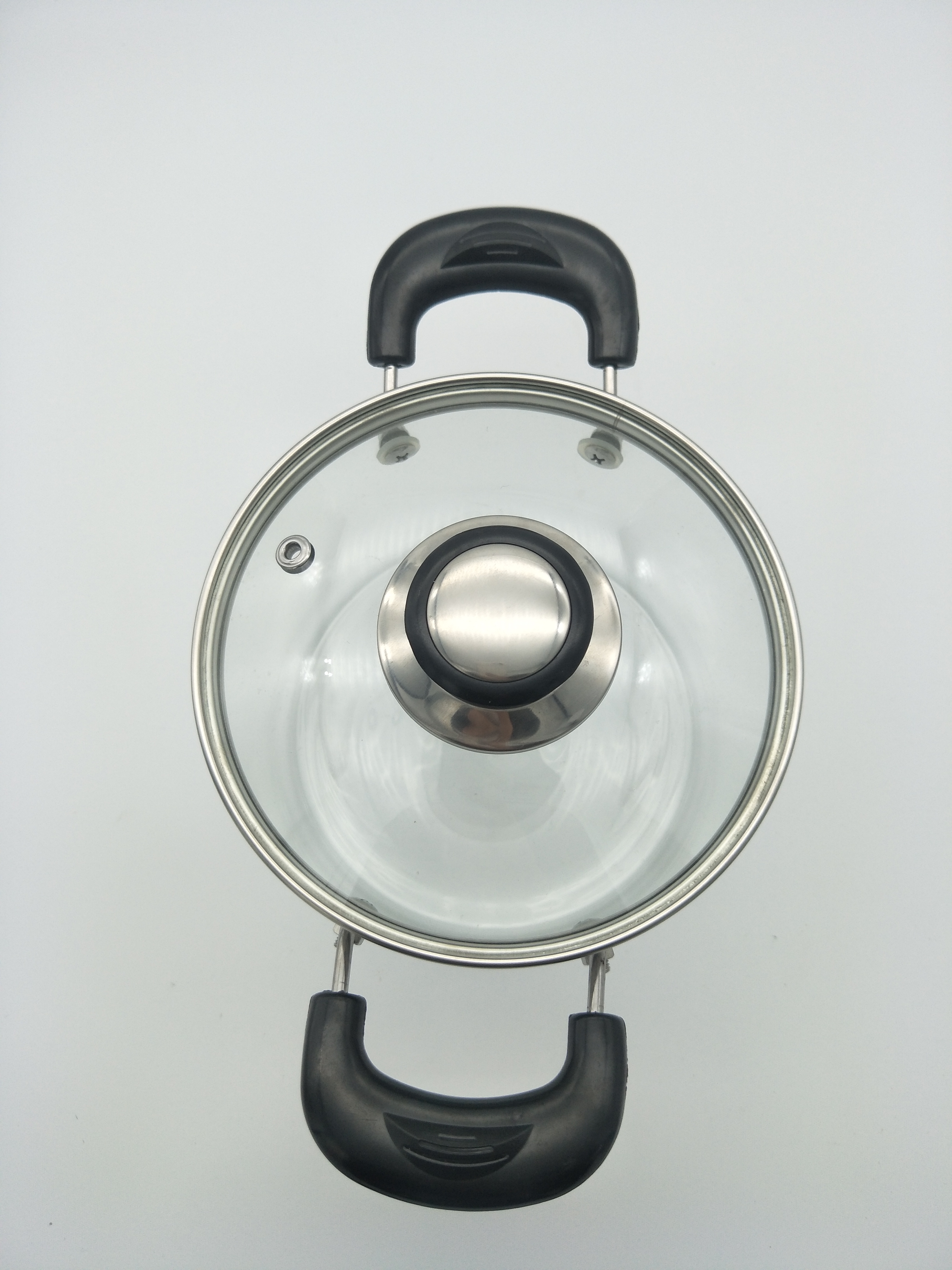 Borosilicate Glass cooking pot with stainless steel handle lid