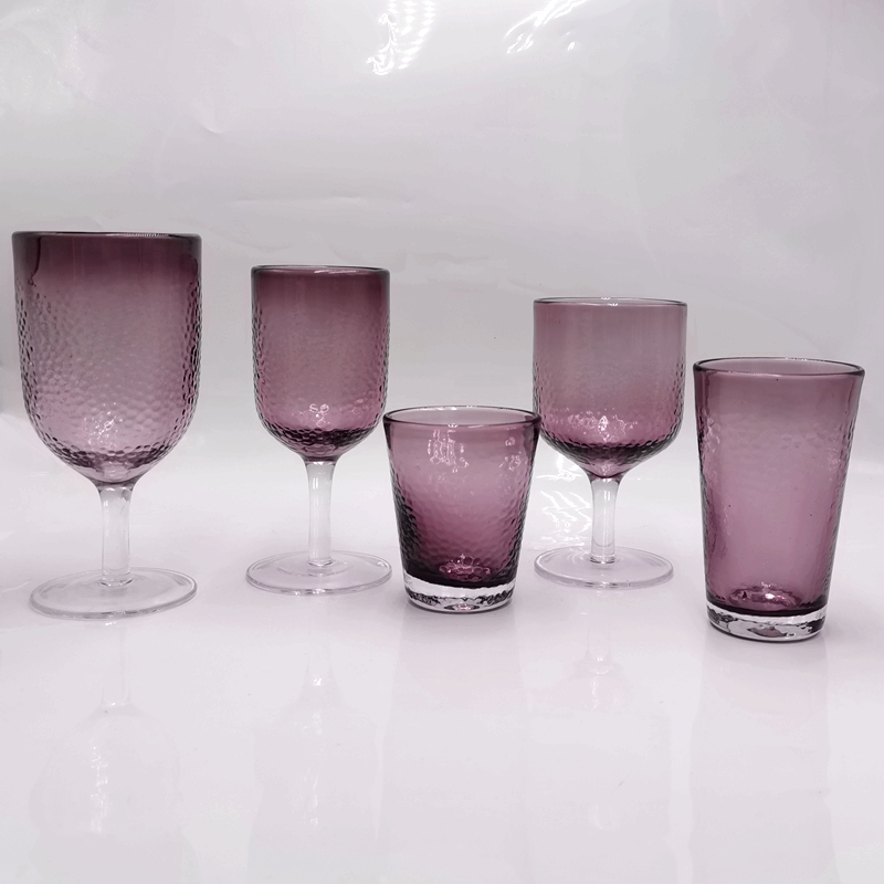 Hand made hammered pattern wine glass cup DOF high ball