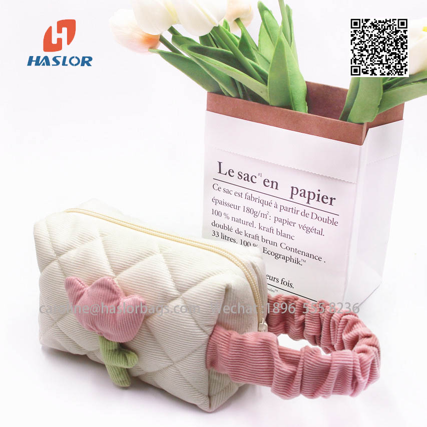 Amazon corduroy tulip large volume ins cute makeup bag women portable toiletries collection package