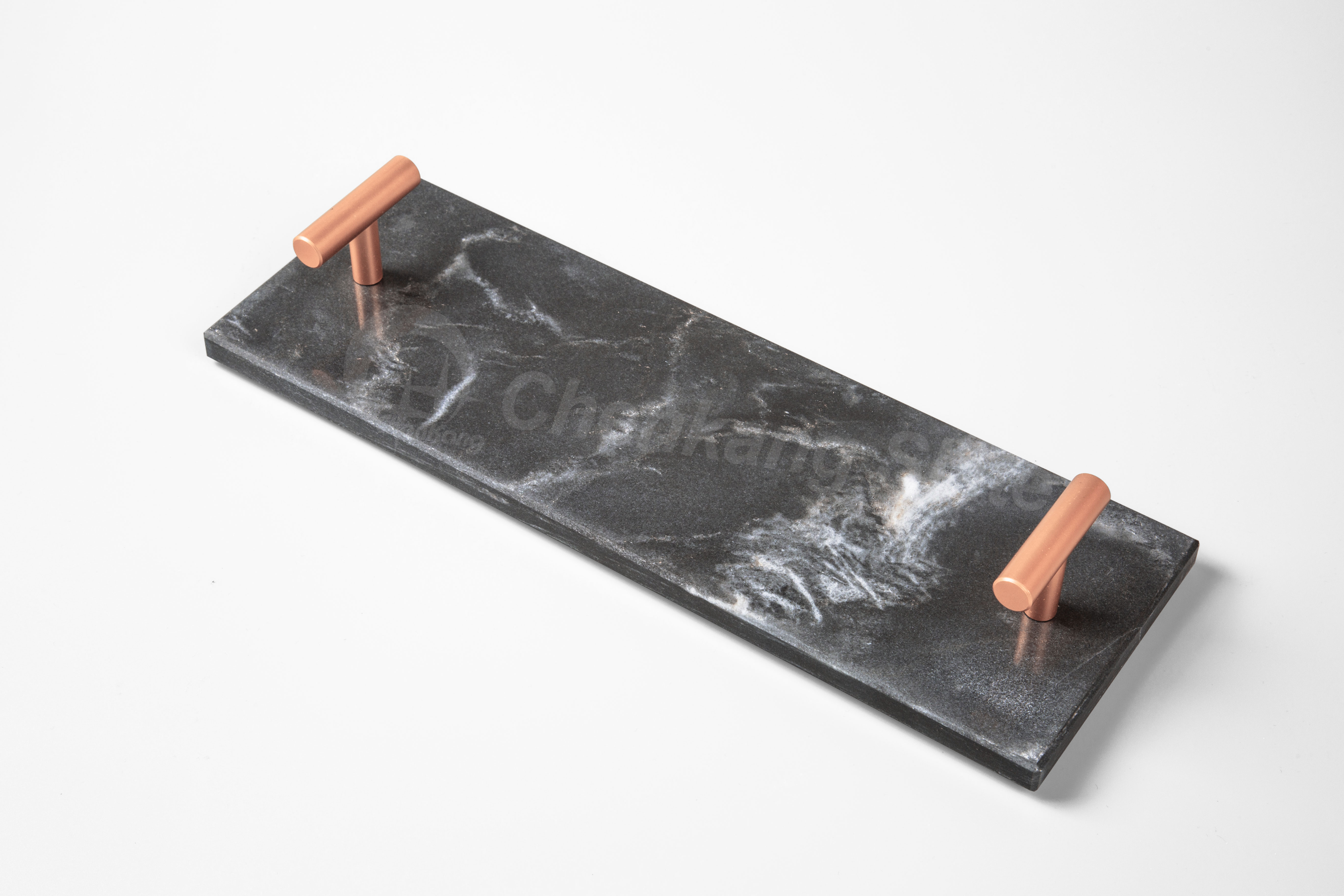 Black Marble Serving Tray With Stainless Steel Handles