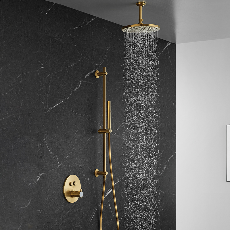FLOVA Thermostatic concealed shower mixer with GoClick-2 volume control buttons - Brushed Gold
