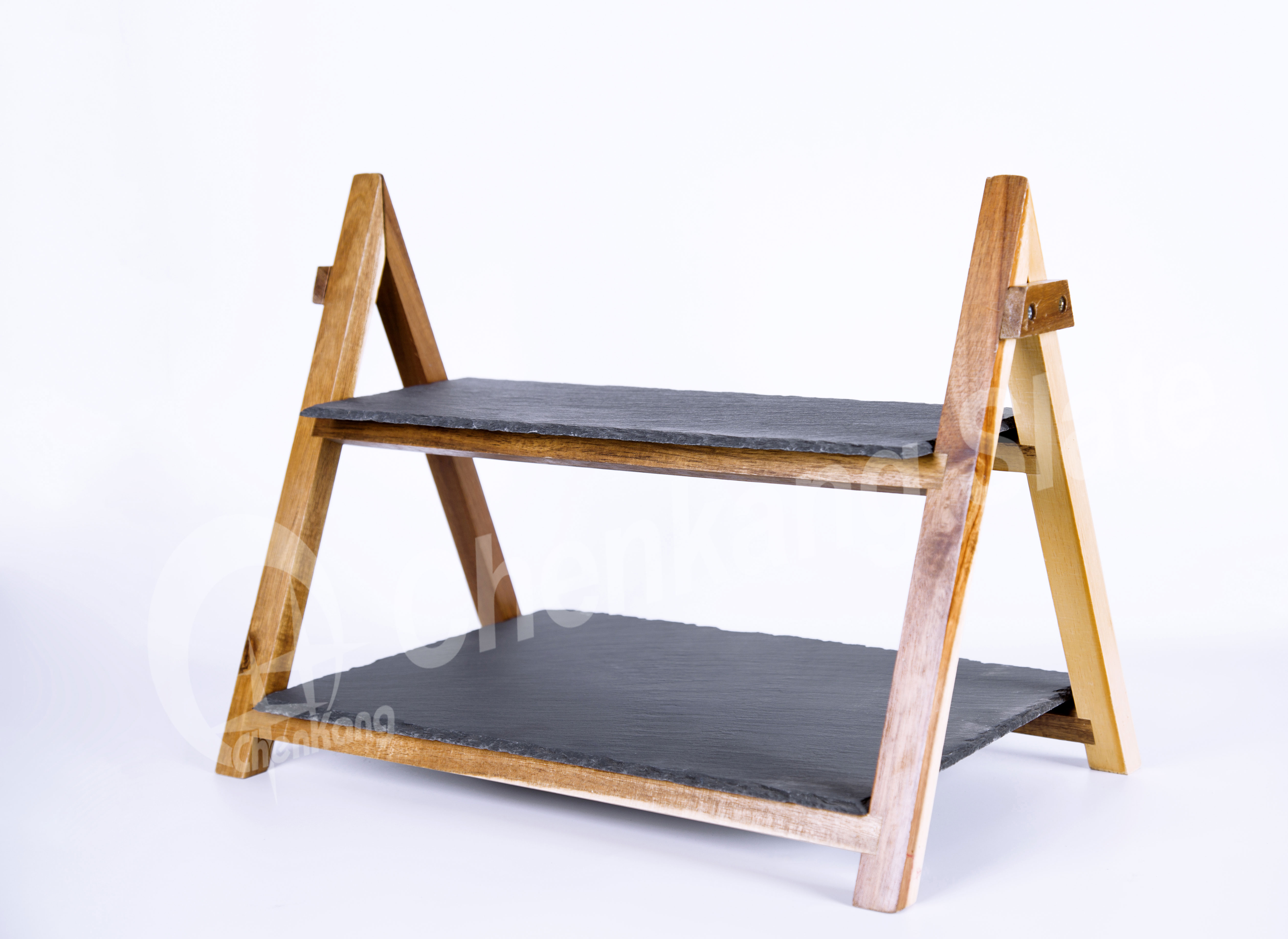 2 Tier Slate And Wood Folderable Cake Stand
