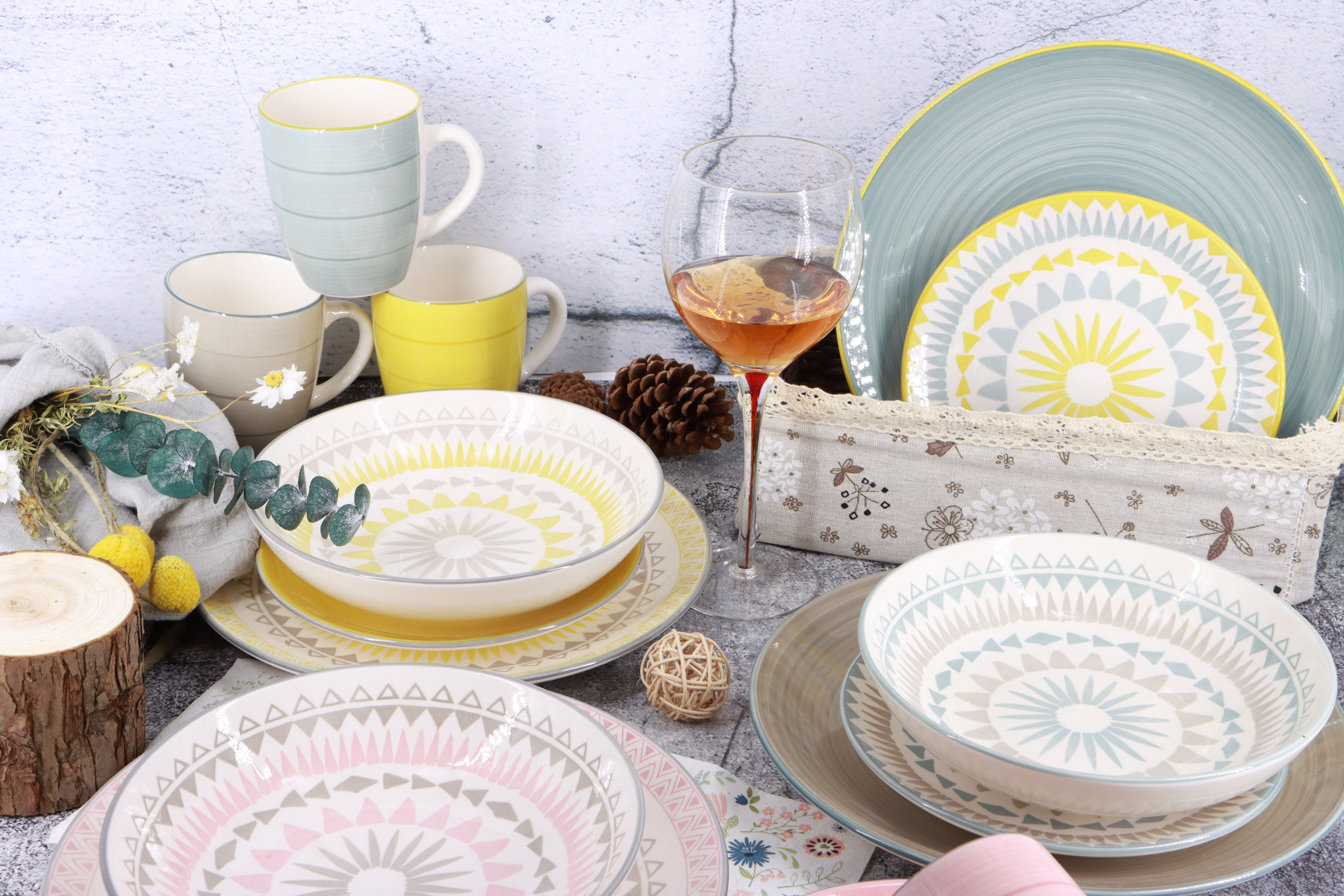 Stoneware 2 color pad painting ceramic dinner set