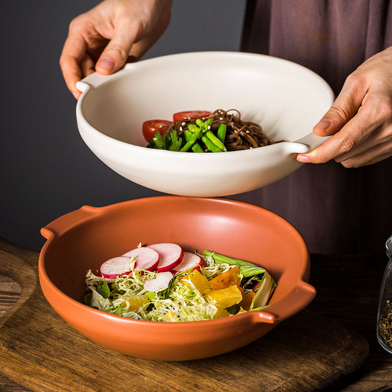 RAW clay color Salad Bowlwith Handle