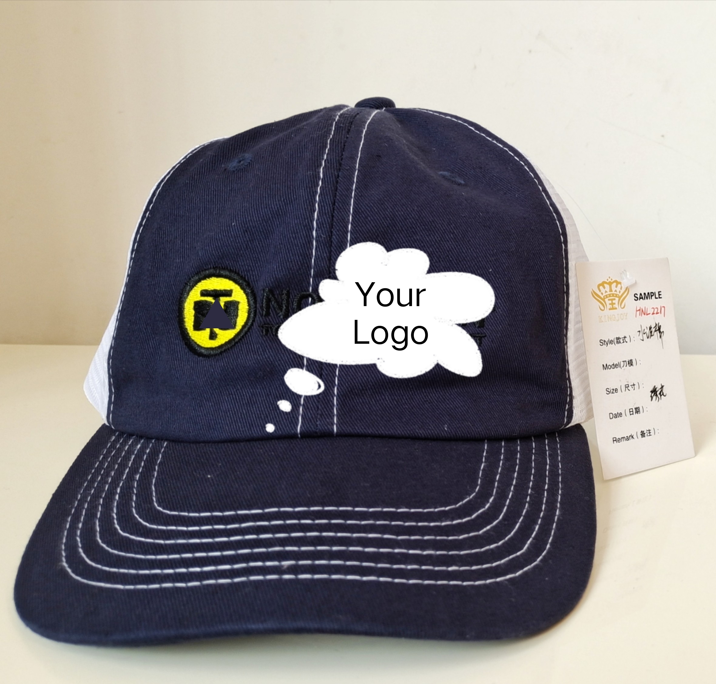 【Henan Lead】Bio-washed cotton twill baseball cap Royal blue ecno trucker cap back mesh snapback cap