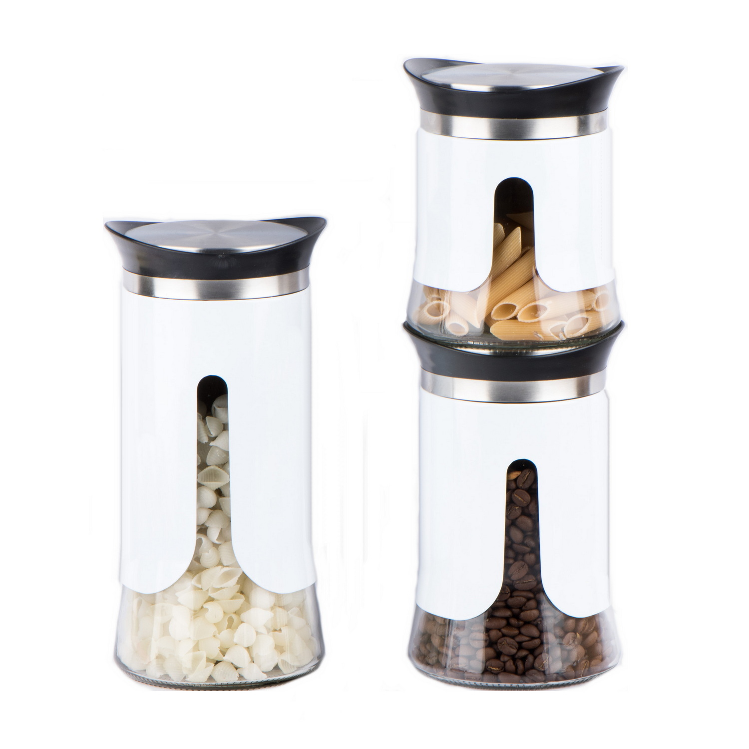 Round glass food jar with metal casing