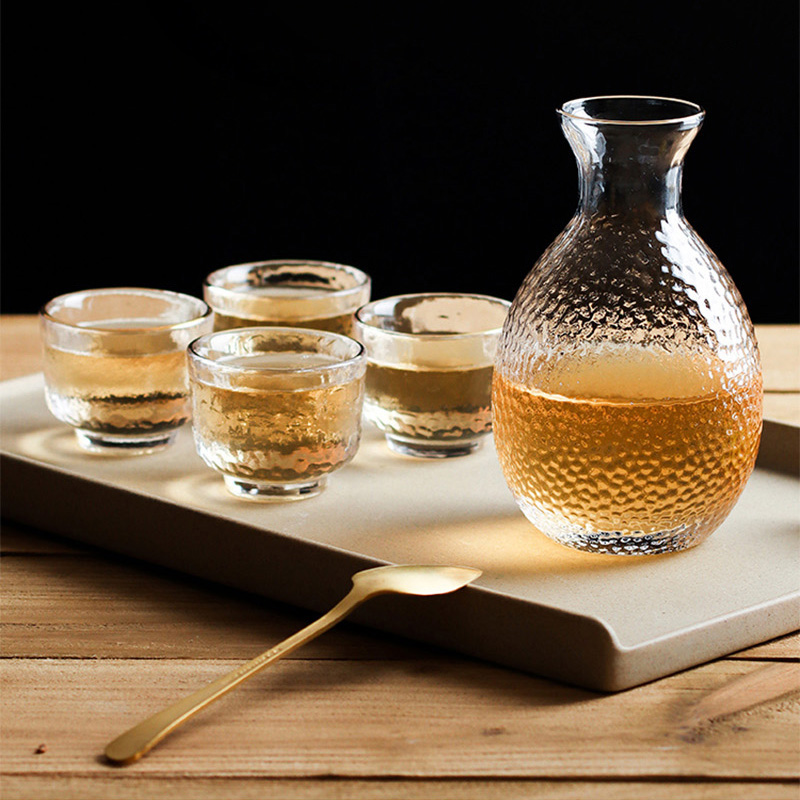 Classical Gold Rimmed Transparent Sake Glass Cup Tea Glasses Set Hammered