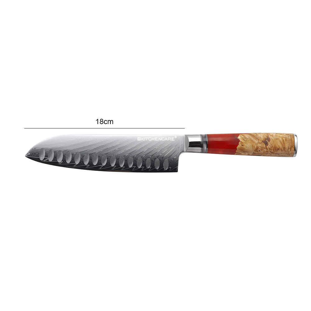 Hip-home 7inch santoku Damascus kitchen knives with wood+resin handle
