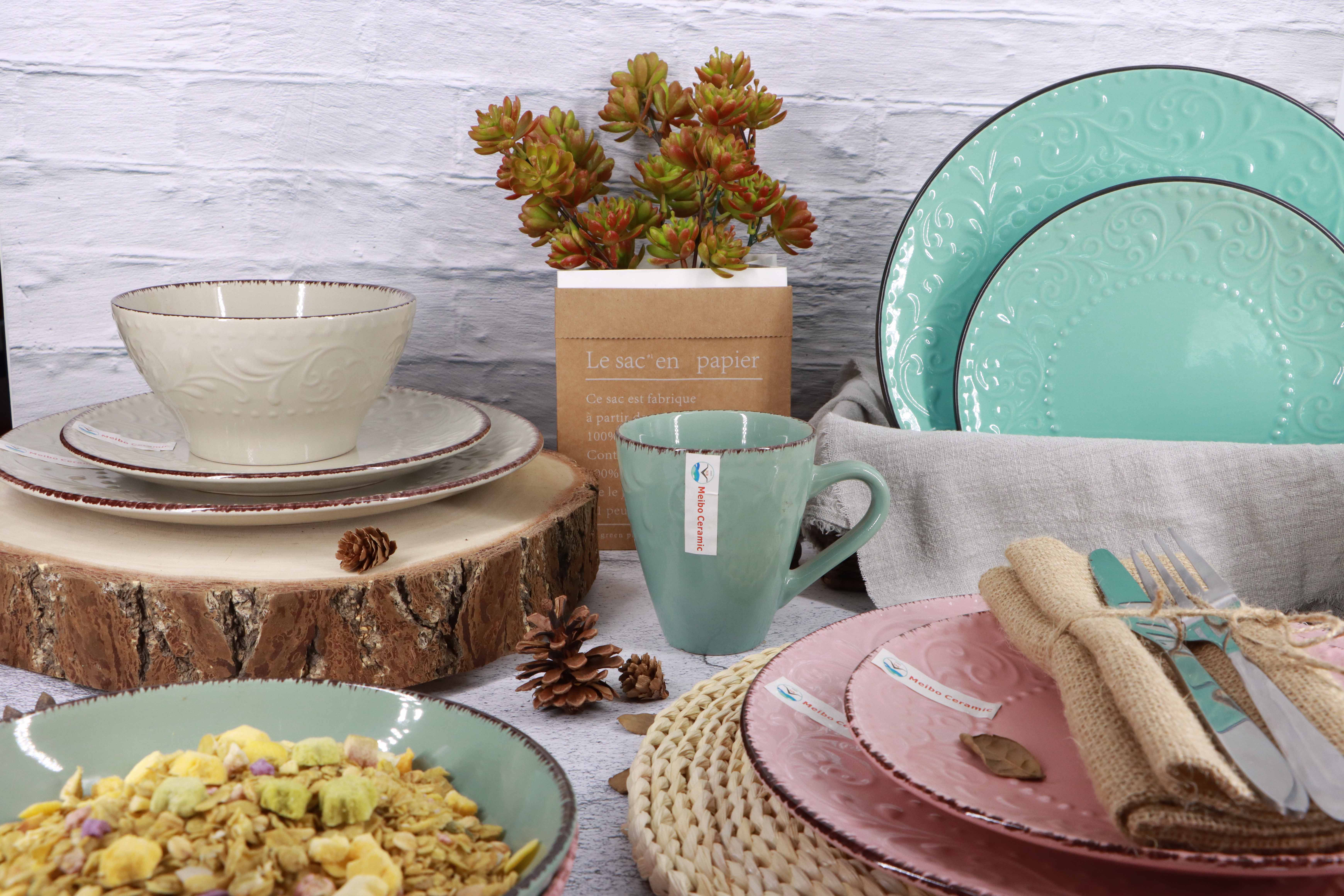 Stoneware solid color glazed 16pcs dinner set