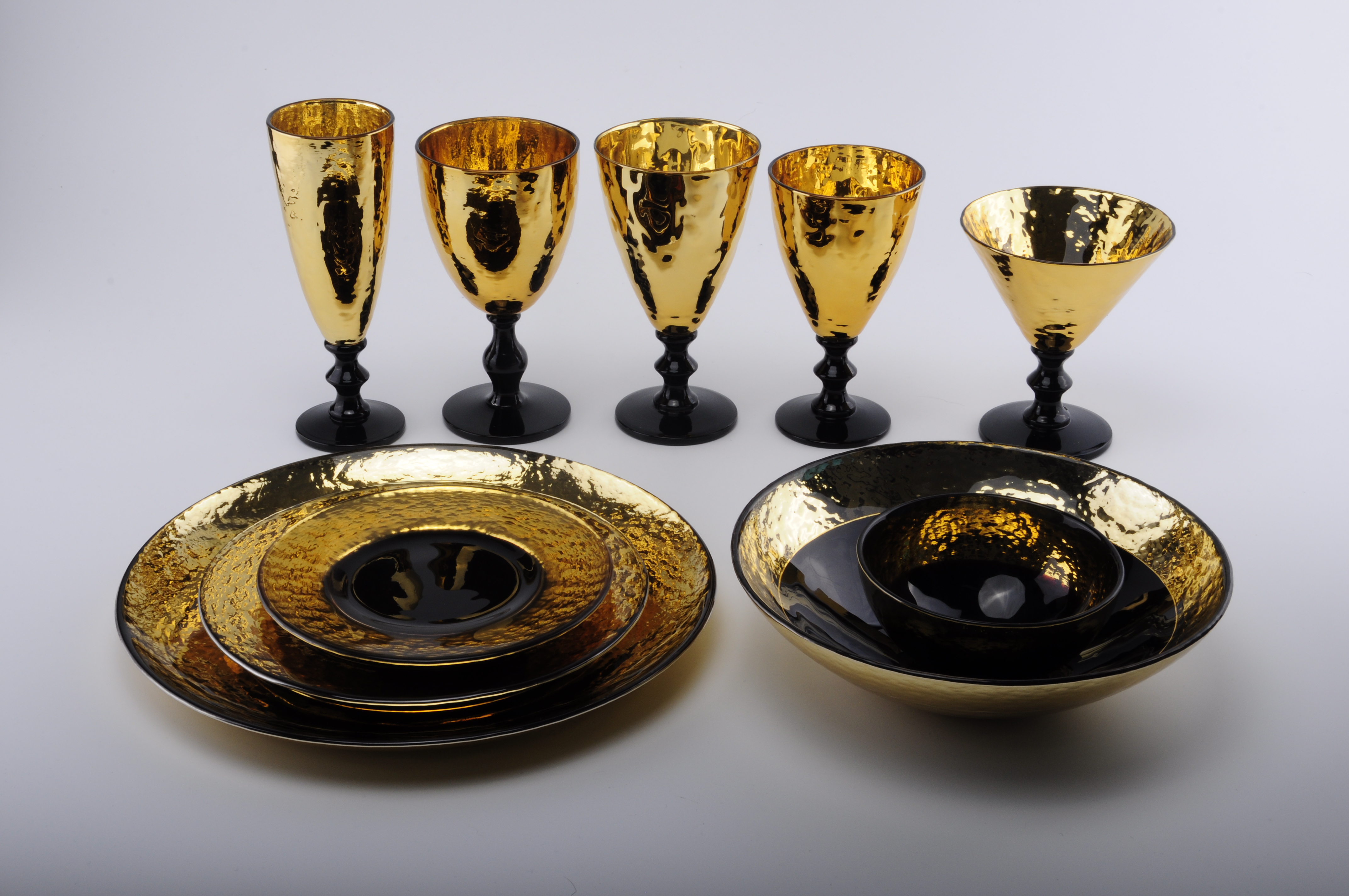 Electroplated gold glassware