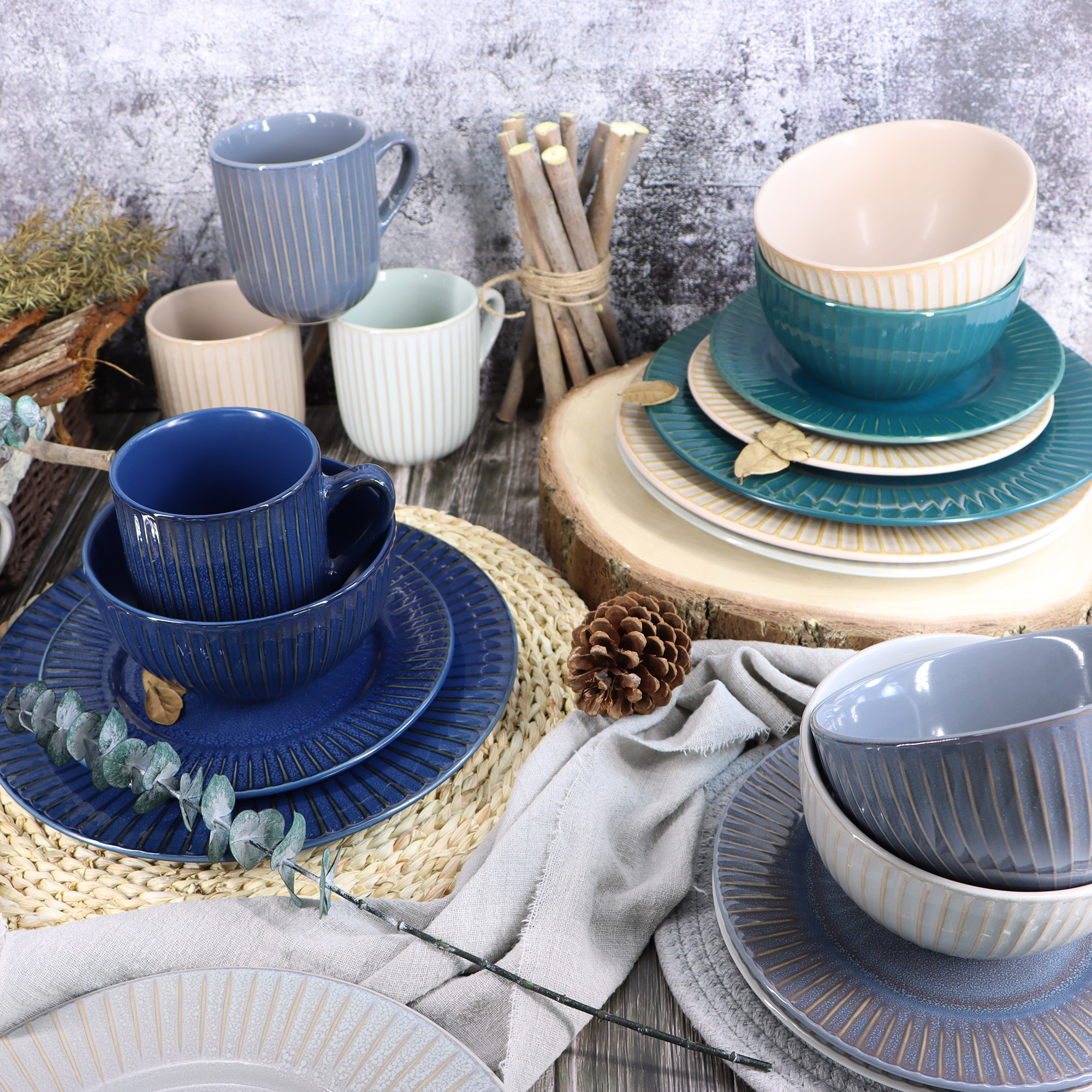 Stoneware two tone color glazed reactive glazed 16pcs dinner set