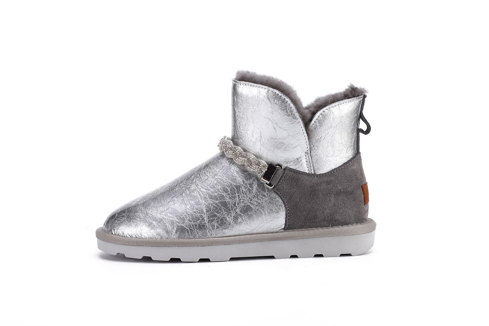 Fashion Sheepskin/Fake fur Snow Boot Water-Resistant PU Diamond inlaid strip