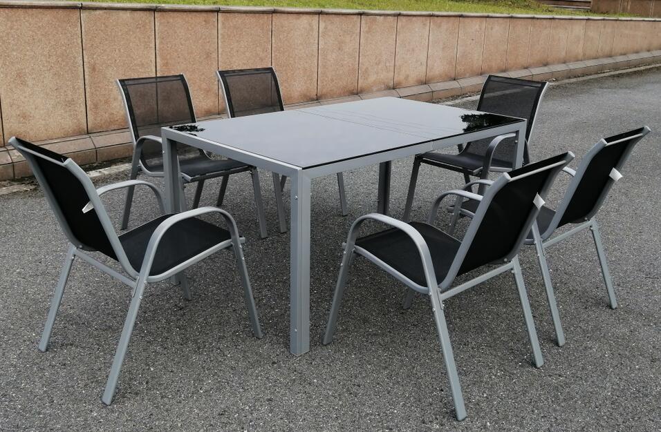 Milano Patio Dinning furniture set included umbrella,4 folding dining chairs&glass-top Dinner Table
