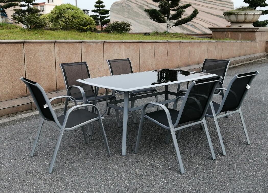 Milano Patio Dinning furniture set included umbrella,4 folding dining chairs&glass-top Dinner Table