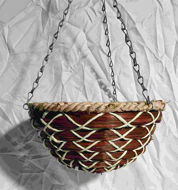 12In Wicker mixed grass rope hanging basket PE rattan Natural RattanPlanter for Garden Indoor Decor