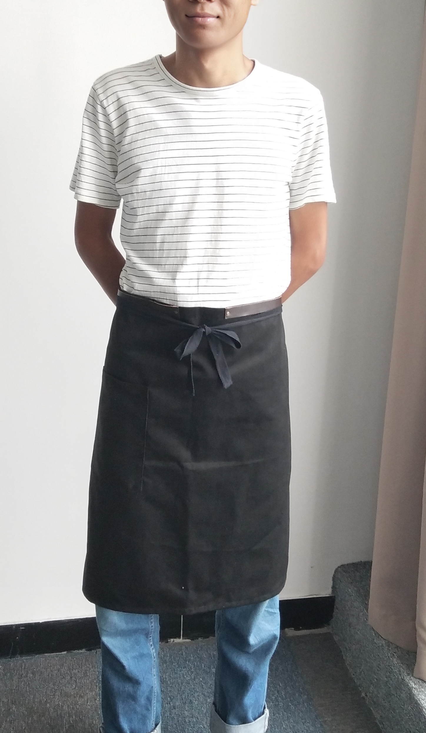 【Henan Lead】230gsm poly-cotton twill bistro apron producer short half apron bar waiter waist apron