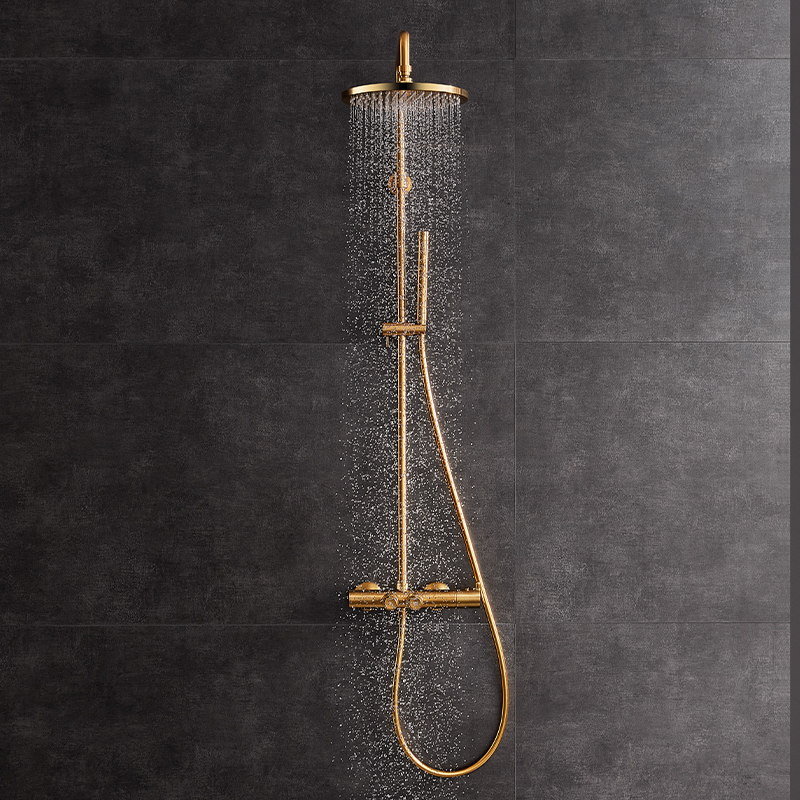 FLOVA Thermostatic bath/shower mixer with GoClick-2 volume control buttons - Brushed Gold