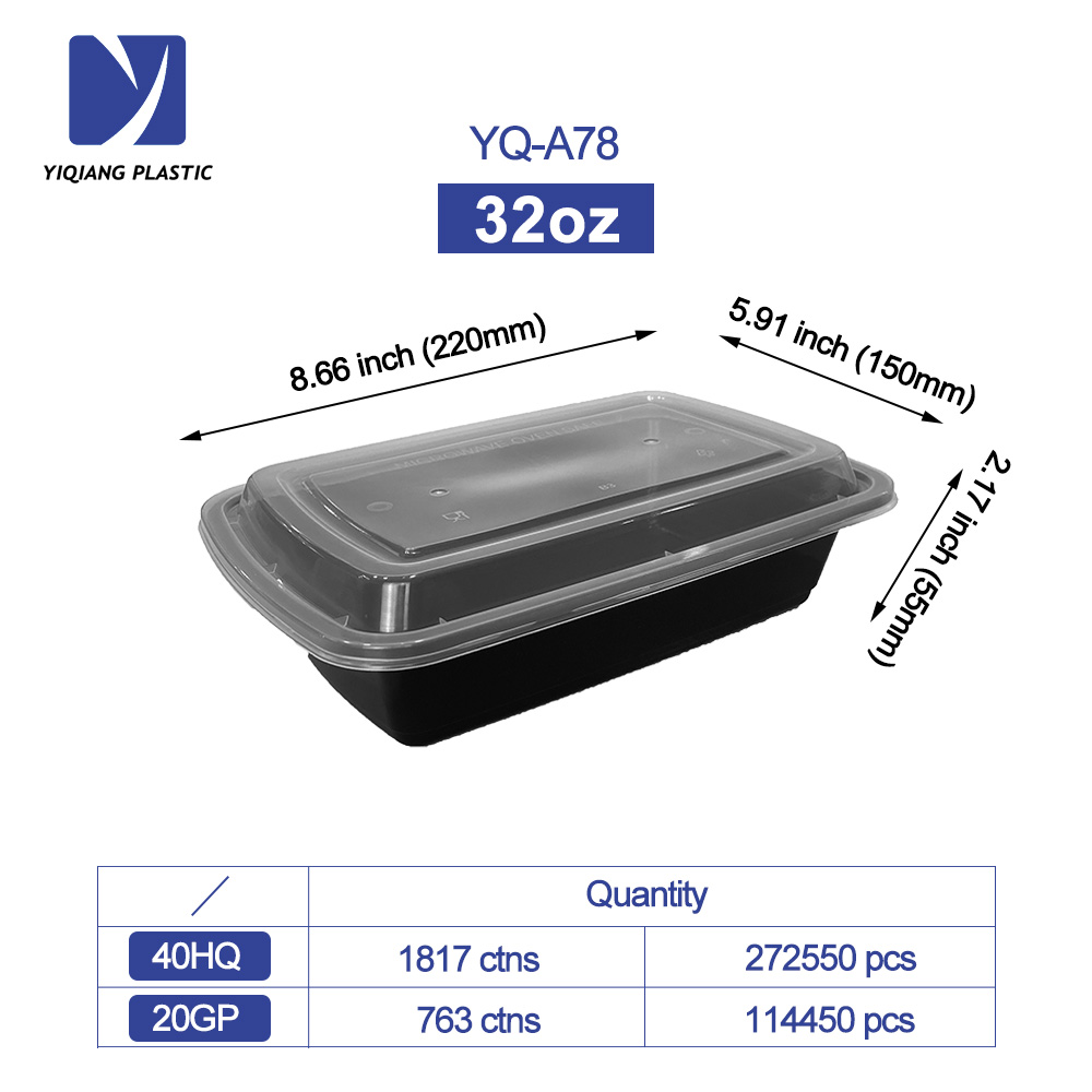 Yiqiang Manufacturer 1 Compartment Disposable Plastic Food Meal Prep Containers,Lunch Box With Lids