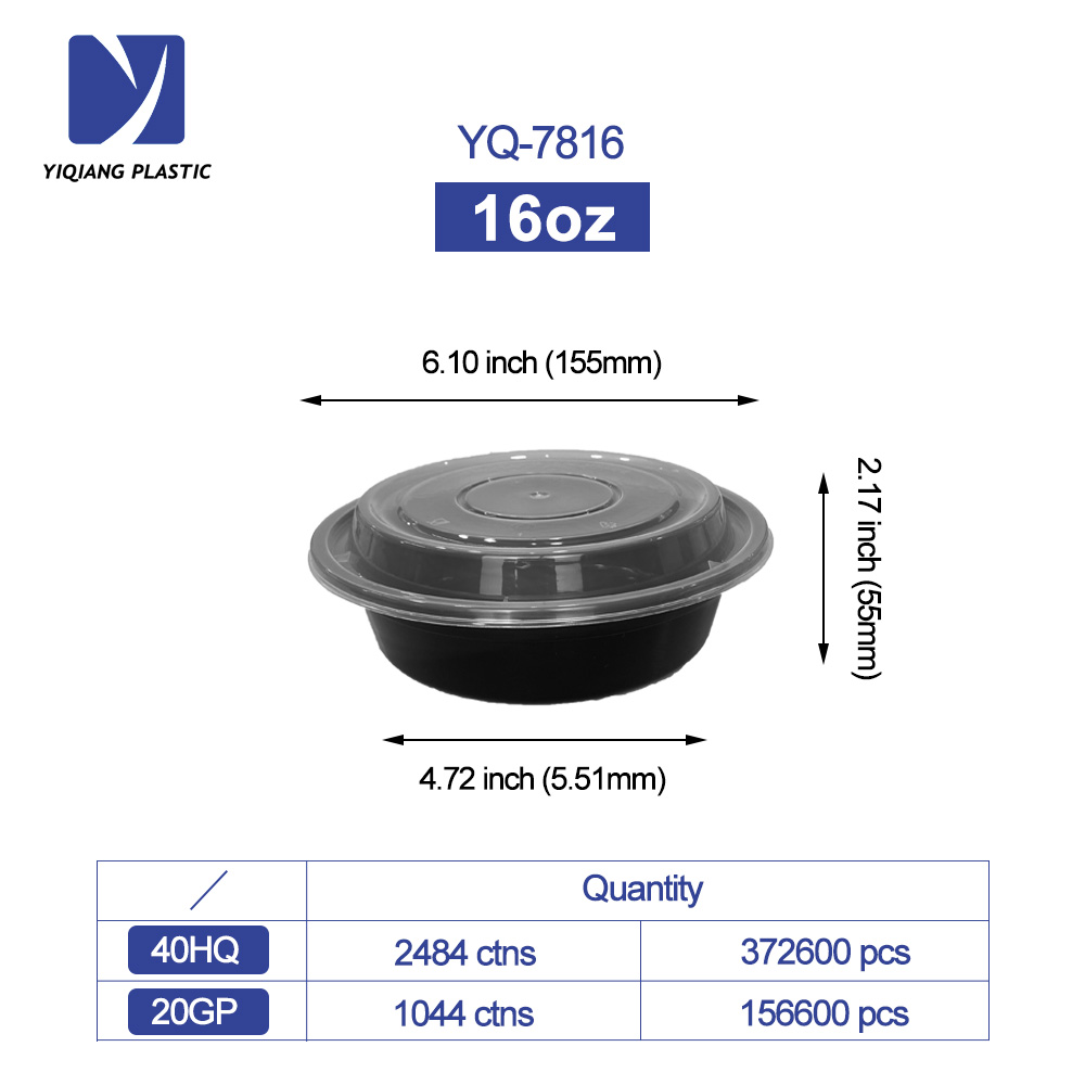 Yiqiang Manufacturer Black Disposable Plastic Microwaveable Bowl/Food Container