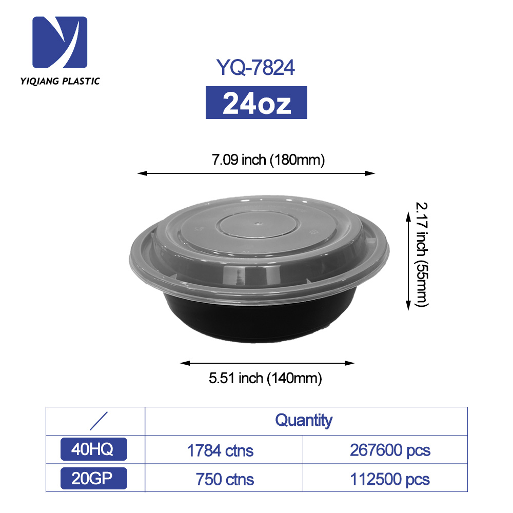 Yiqiang Manufacturer Black Disposable Plastic Microwaveable Bowl/Food Container
