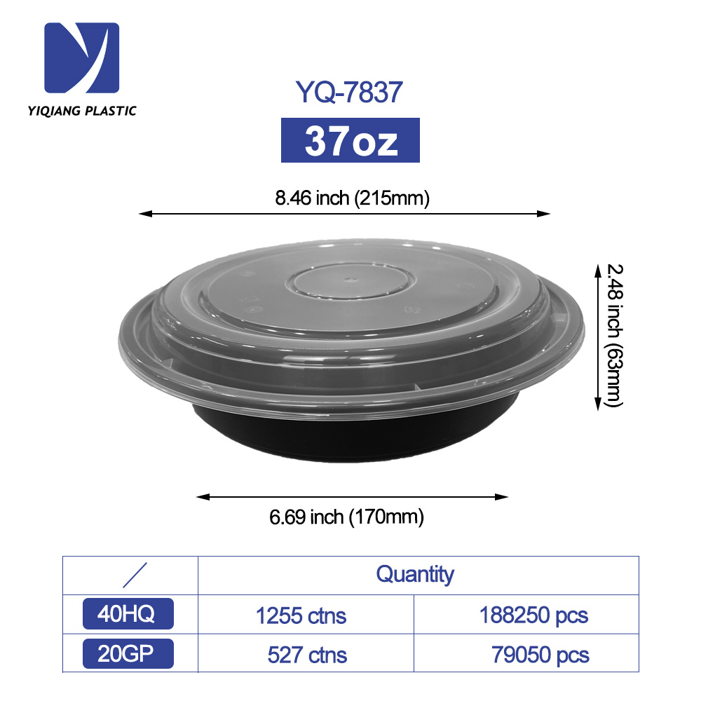 Yiqiang Manufacturer Black Disposable Plastic Microwaveable Bowl/Food Container