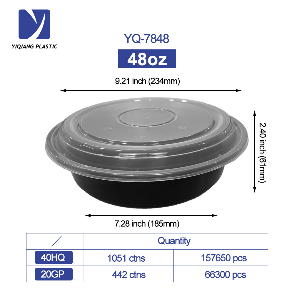 Yiqiang Manufacturer Black Disposable Plastic Microwaveable Bowl/Food Container