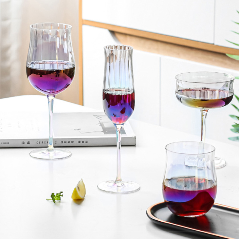 New Arrival Waterfall Optic Crystal ribbed Wine Glass goblet flute Gold rimmed Champagne glasses