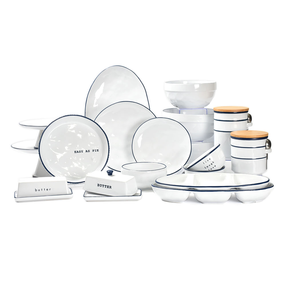 New Design Blue Rim Ceramic Plates Set Dinnerware