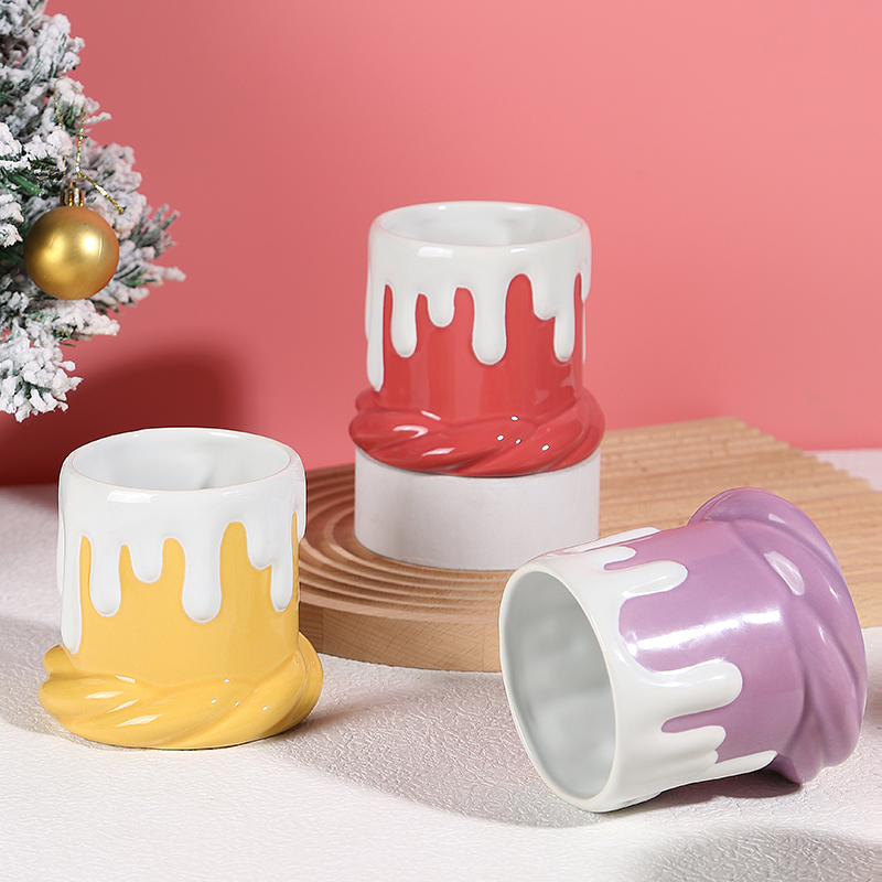 Relief candle cup, flowing glaze cup, ceramic wax cup, incense candle cup, net red snow mountain cup