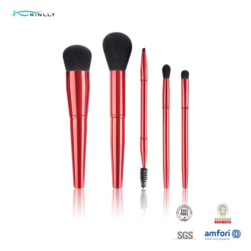5PCS Dard Red Metal Handle Synthetic Hair Makeup Brushes Set Custom Logo Makeup Brush
