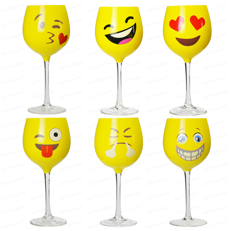 Hand painted emoji face wine glass for christmas gift