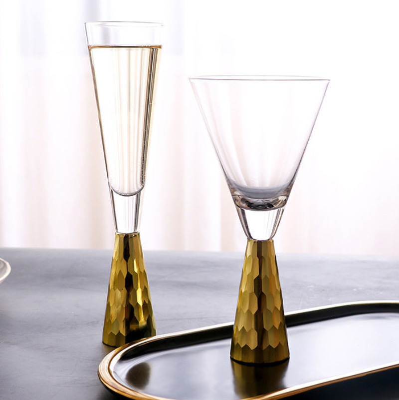 Luxury Lead-free Crystal Gold Foil Stem Champagne Flute Martini Cocktail Glass