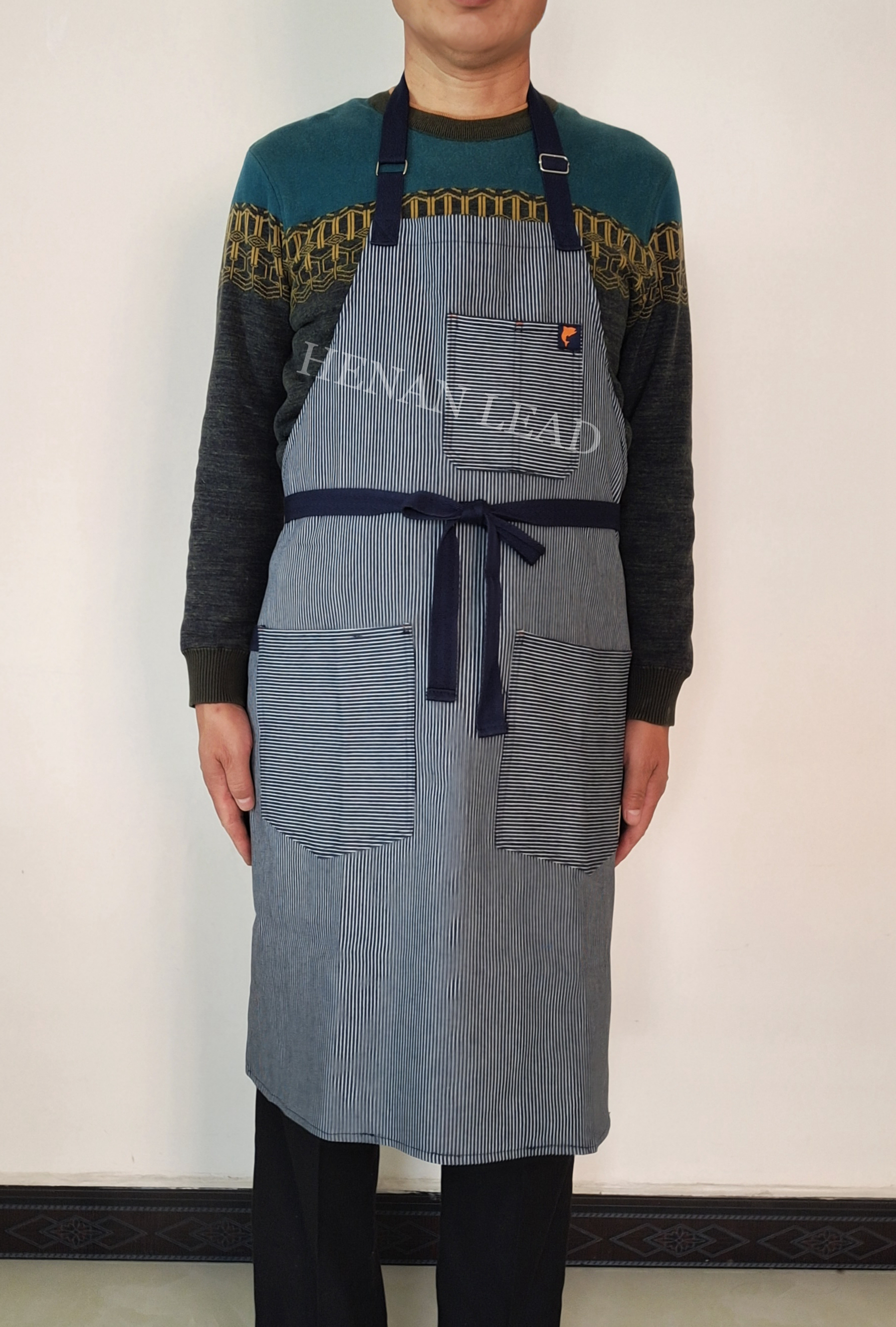 【Henan Lead】cotton denim striped apron long chef bib apron restaurant cooking meal prep apron