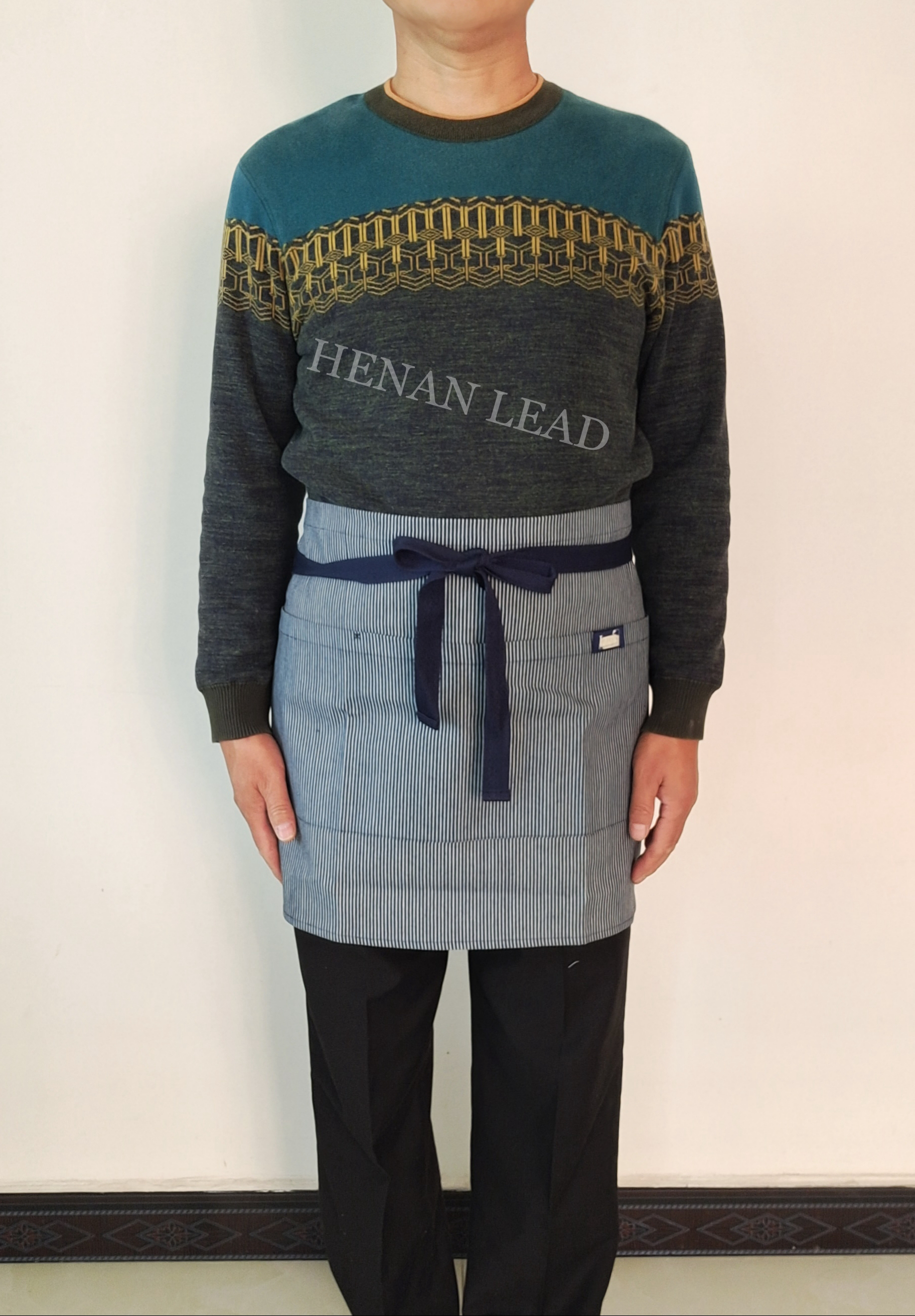 【Henan Lead】cotton denim stripe bistro apron producer short half waist apron bar waiter server apron
