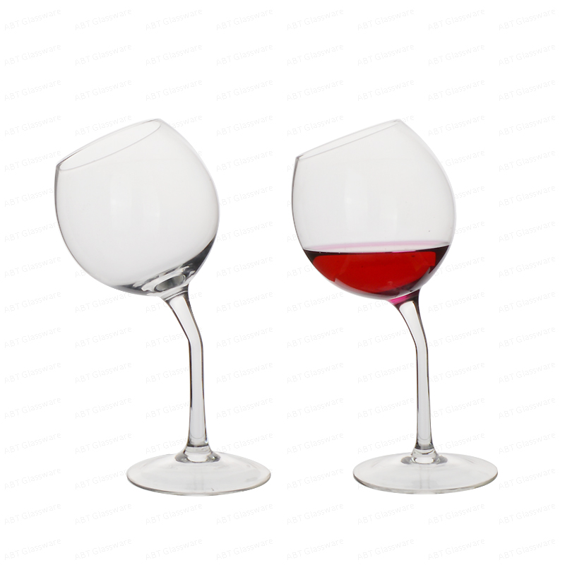 ABT GLASSWARE Tilted Tipsy Wine Glasses With bend stem