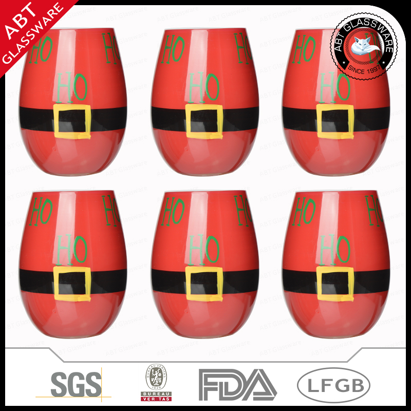 Abt Glassware Custom Pattern Hand-Painted Artisan Stemless Wine Glass For Christmas Gift