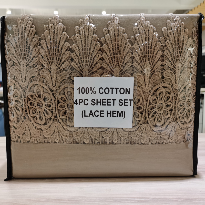 100% Cotton 4pc Sheet Set ( Lace Hem)
