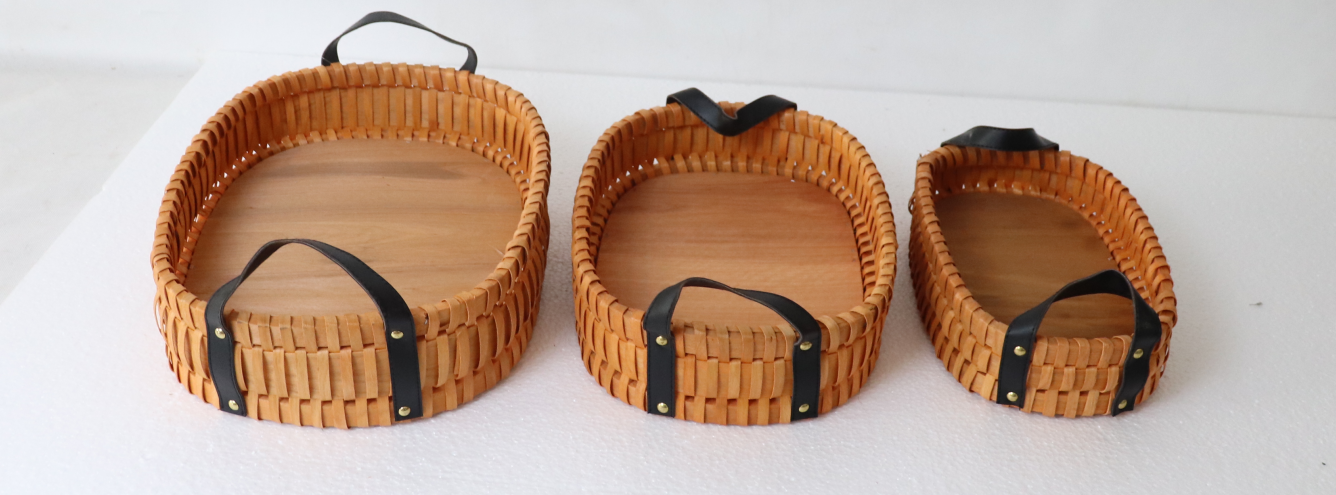 zhengheshun set 3 basket with PU handle for outdoor picnic
