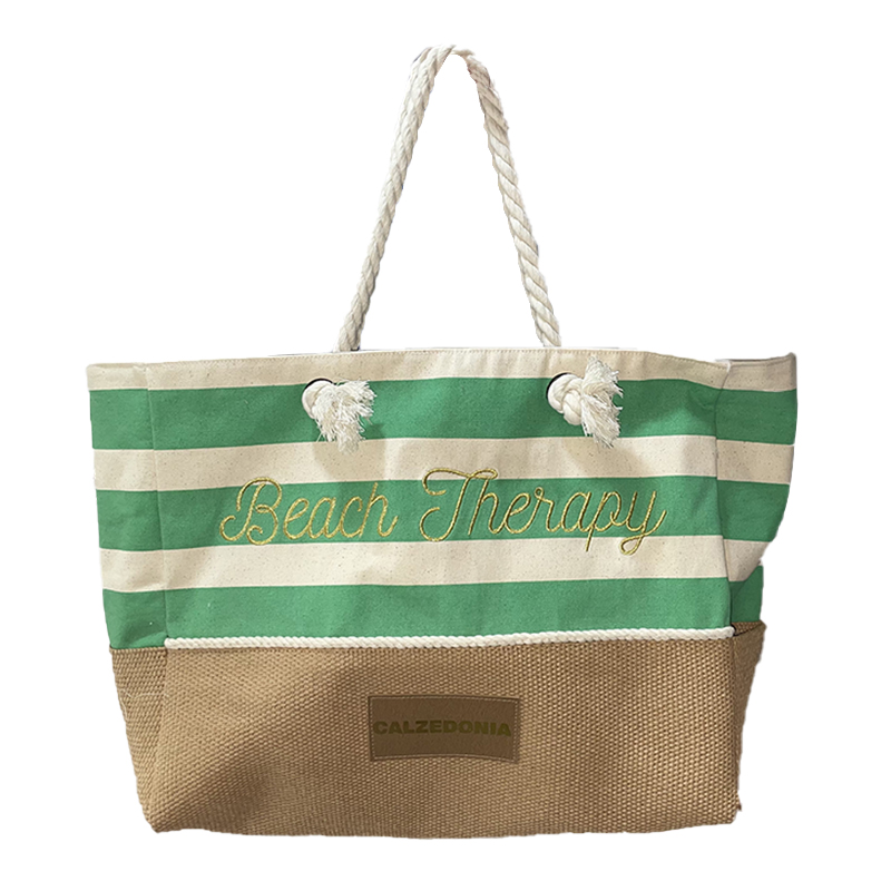 cotton paperstraw beach bag golden Embroidery