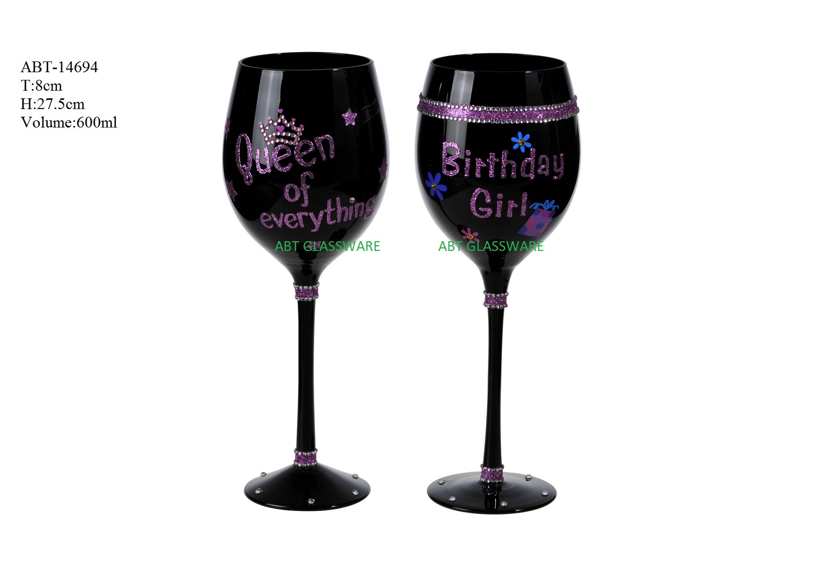 Black wine glass with glitter