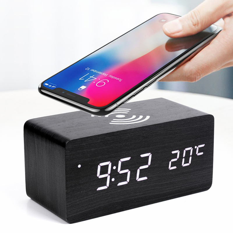Classic Wooden Wireless Charger Clock Et534