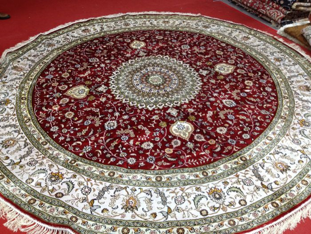 Persian splendor 8x8ft beige handmade round persian carpet for living room bedroom dinning room