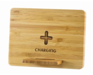 Square Bamboo Wireless Charger With Phone Holder ET5040-A
