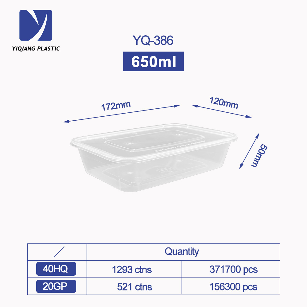 Yiqiang Manufacturer Transparent Rectangular Disposable Microwaveable Food Container