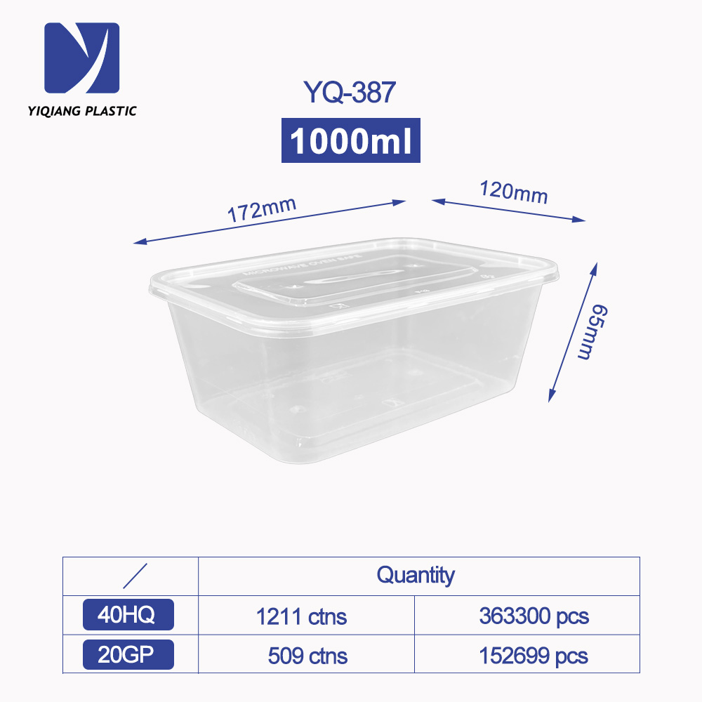 China Import and Export Fair Yiqiang 387 Disposable Plastic Storage Takeaway Microwavable Rectangular Food Container Box Factory