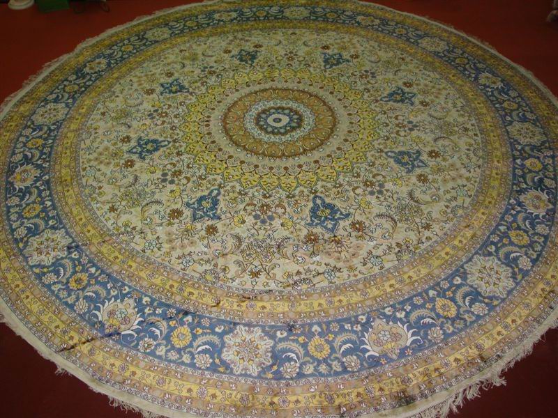 Persian splendor 8x8ft yellow handmade round persian carpet for living room bedroom dinning room