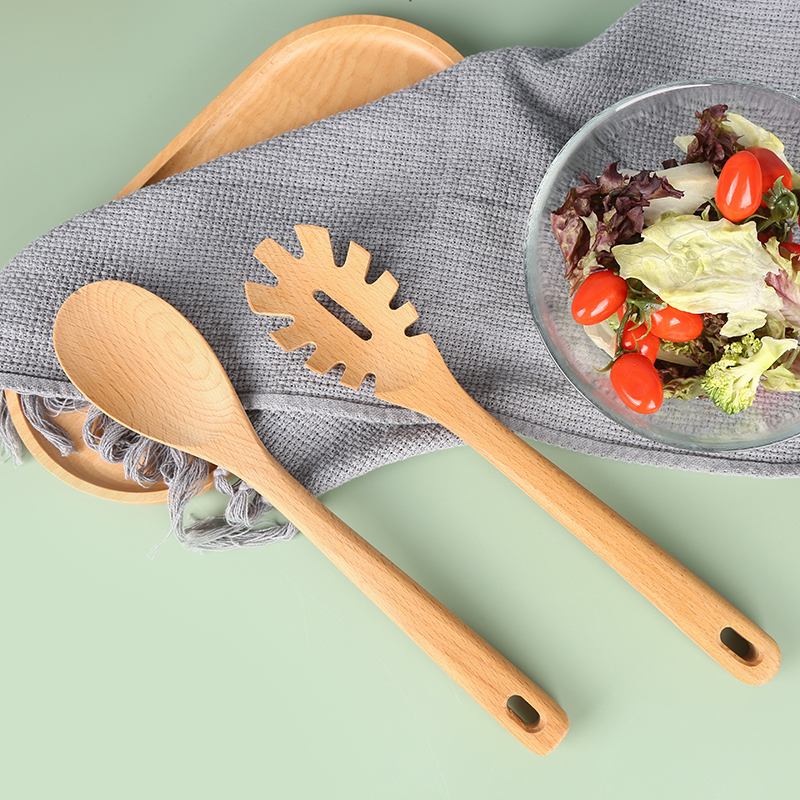Beech Wooden Cooking Utensils 2pcs Set Kitchen Tool Spaghetti Server Spaghetti Spoon Pasta Scoop